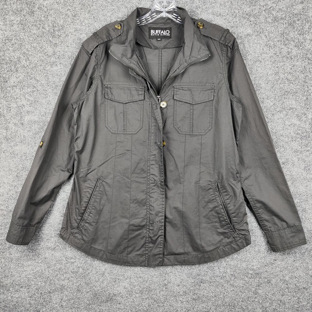Buffalo David Bitton Jacket Mens Medium Gray Military Full Zip Lightweight Field